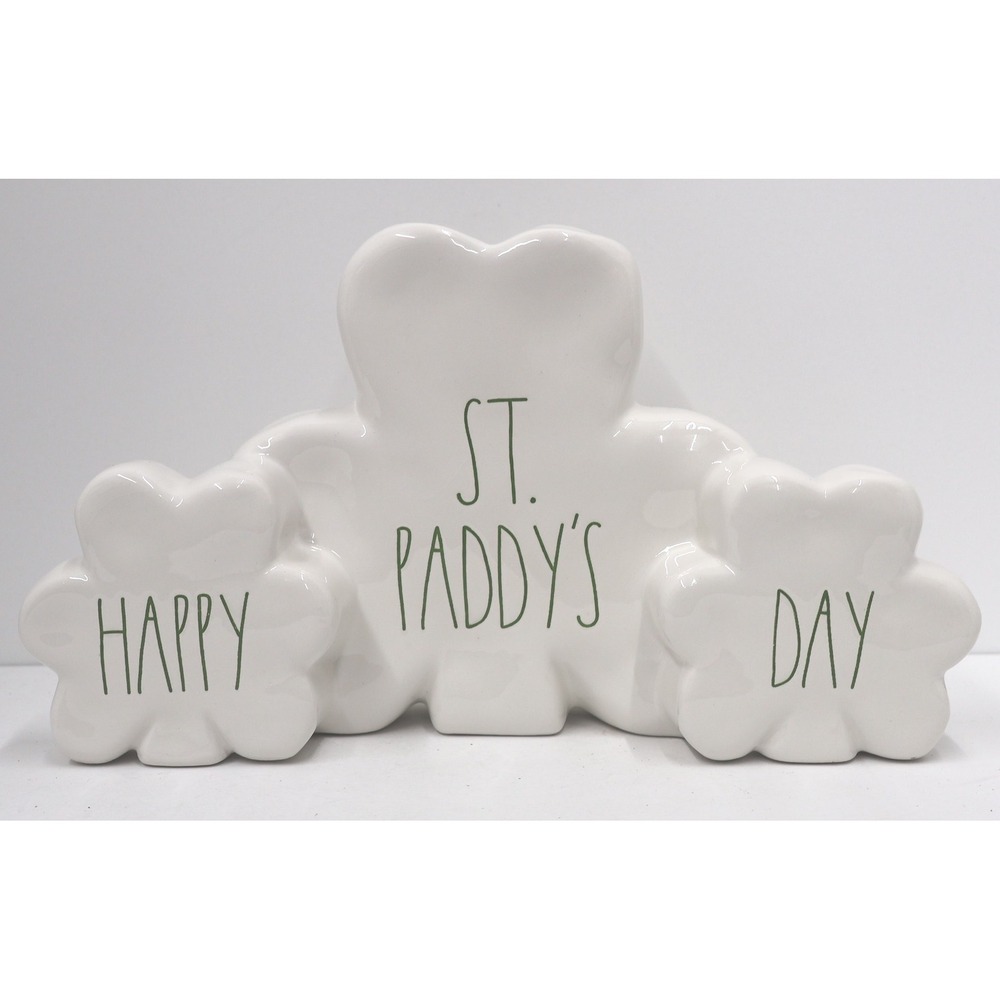 Rae Dunn Ceramic Shamrock Figurine White St Patricks Day Decor